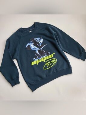 Zara Dark Navy Sweatshirt with Neon Yellow Graphic